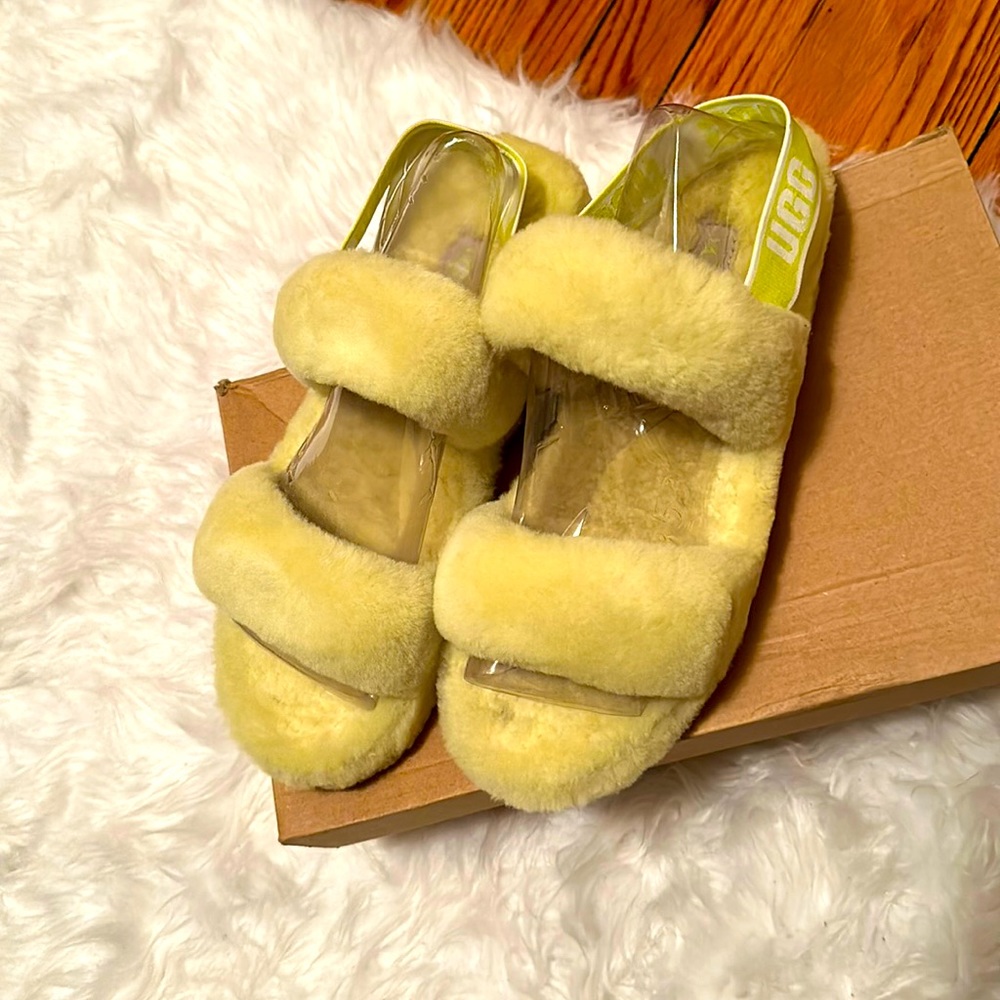 Lime/Yellow UGG Fur Slides